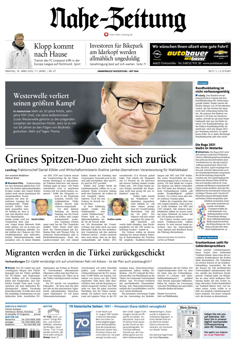 Nahe-Zeitung vom Samstag, 19.03.2016