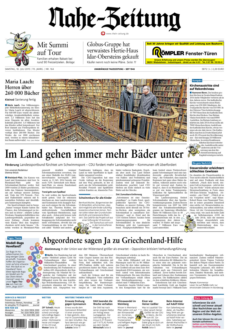 Nahe-Zeitung vom Samstag, 18.07.2015
