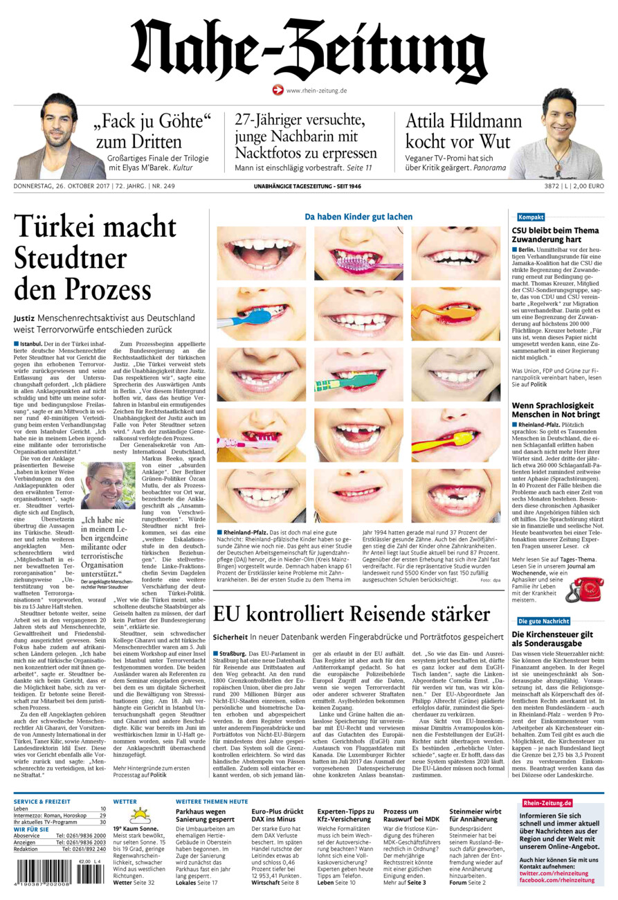 Nahe-Zeitung vom Donnerstag, 26.10.2017