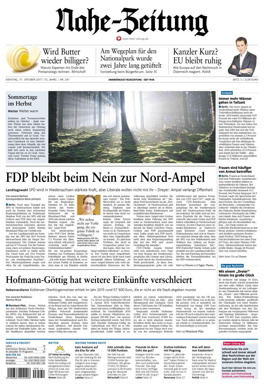 Nahe-Zeitung vom Dienstag, 17.10.2017