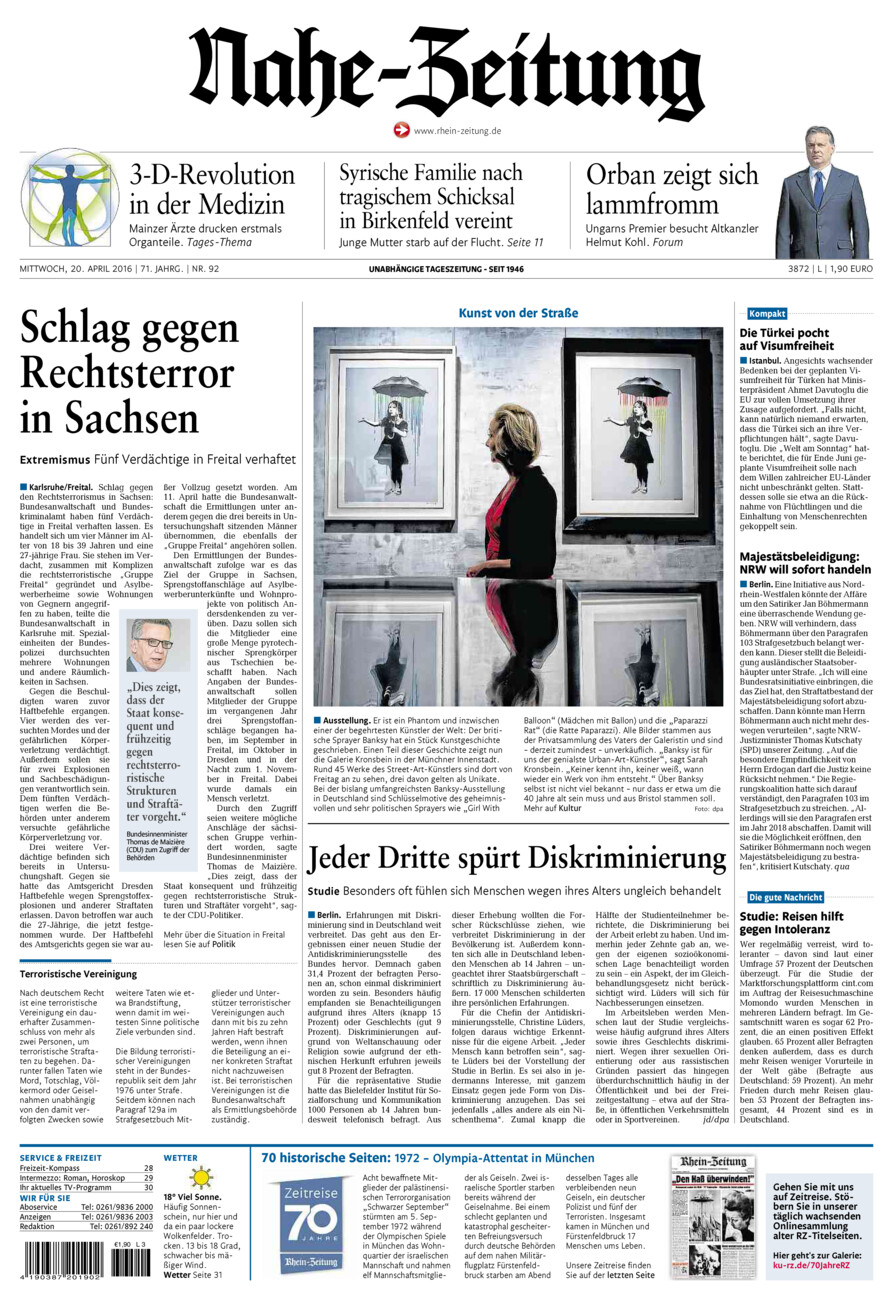 Nahe-Zeitung vom Mittwoch, 20.04.2016