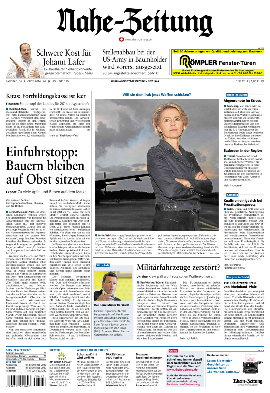 Nahe-Zeitung vom Samstag, 16.08.2014