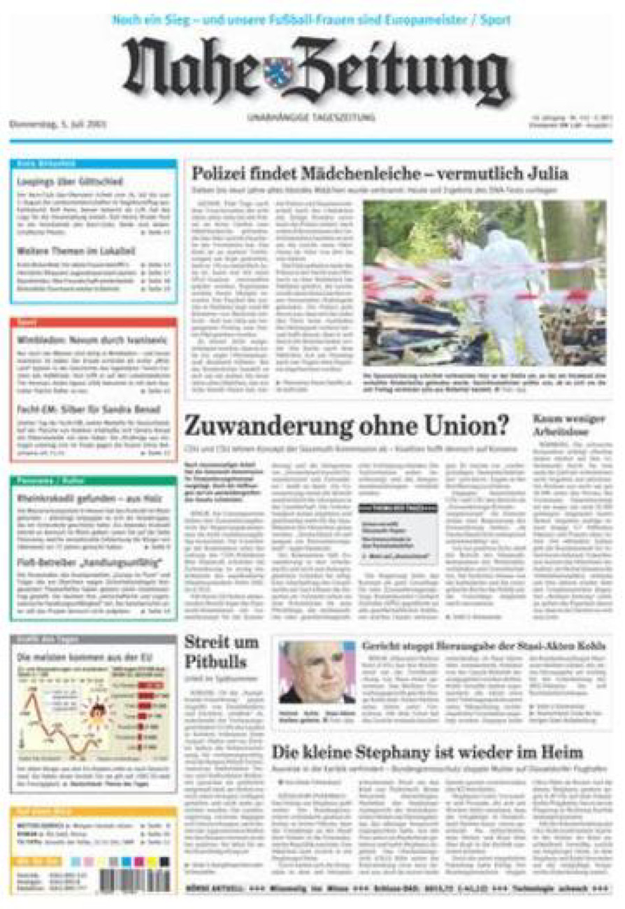 Nahe-Zeitung vom Donnerstag, 05.07.2001
