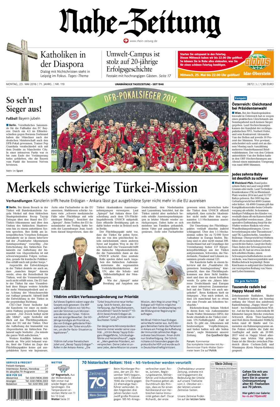 Nahe-Zeitung vom Montag, 23.05.2016