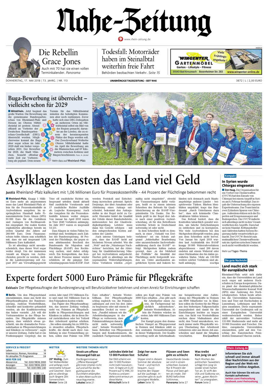 Nahe-Zeitung vom Donnerstag, 17.05.2018