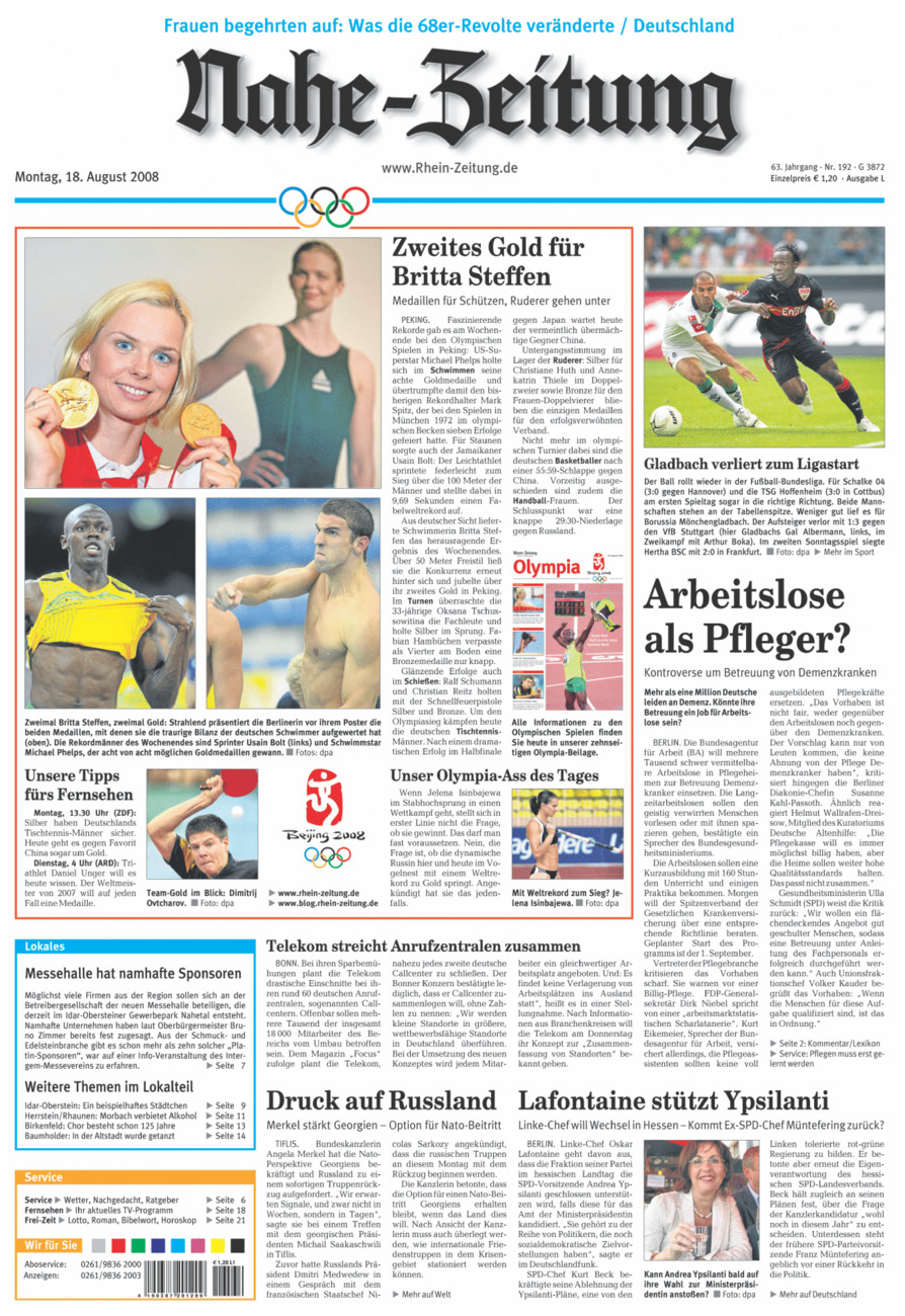Nahe-Zeitung vom Montag, 18.08.2008