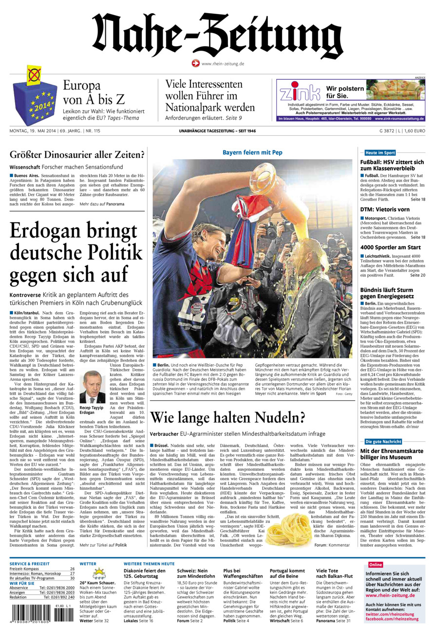 Nahe-Zeitung vom Montag, 19.05.2014