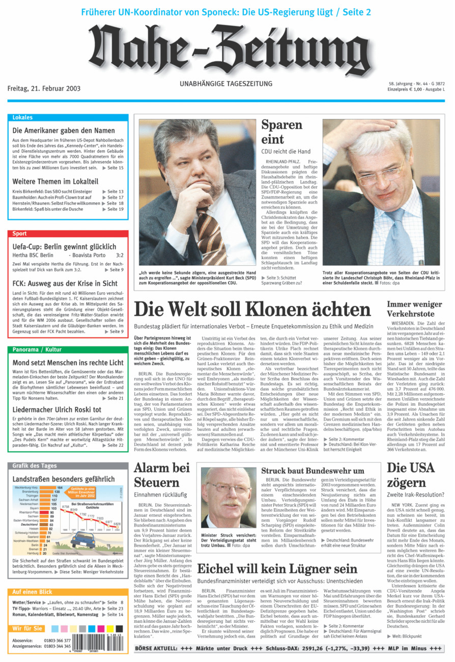 Nahe-Zeitung vom Freitag, 21.02.2003