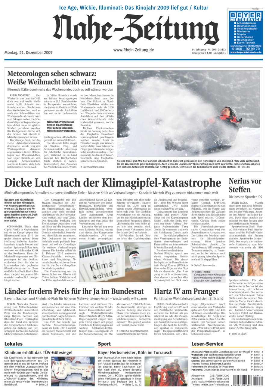 Nahe-Zeitung vom Montag, 21.12.2009
