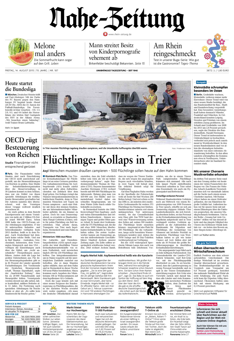Nahe-Zeitung vom Freitag, 14.08.2015