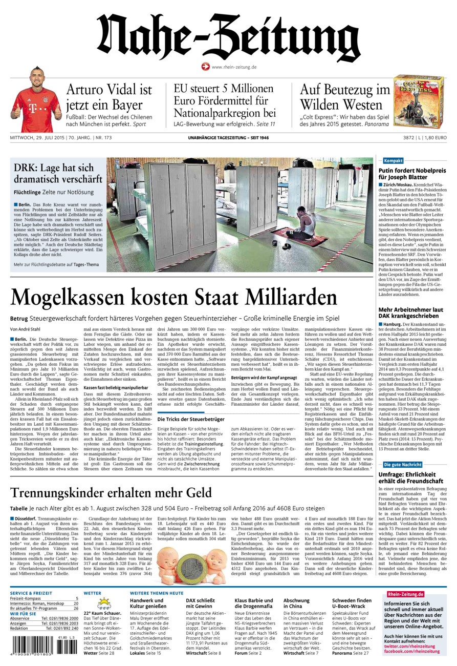 Nahe-Zeitung vom Mittwoch, 29.07.2015