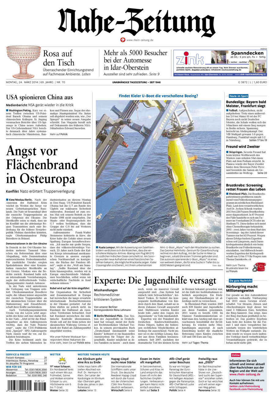 Nahe-Zeitung vom Montag, 24.03.2014