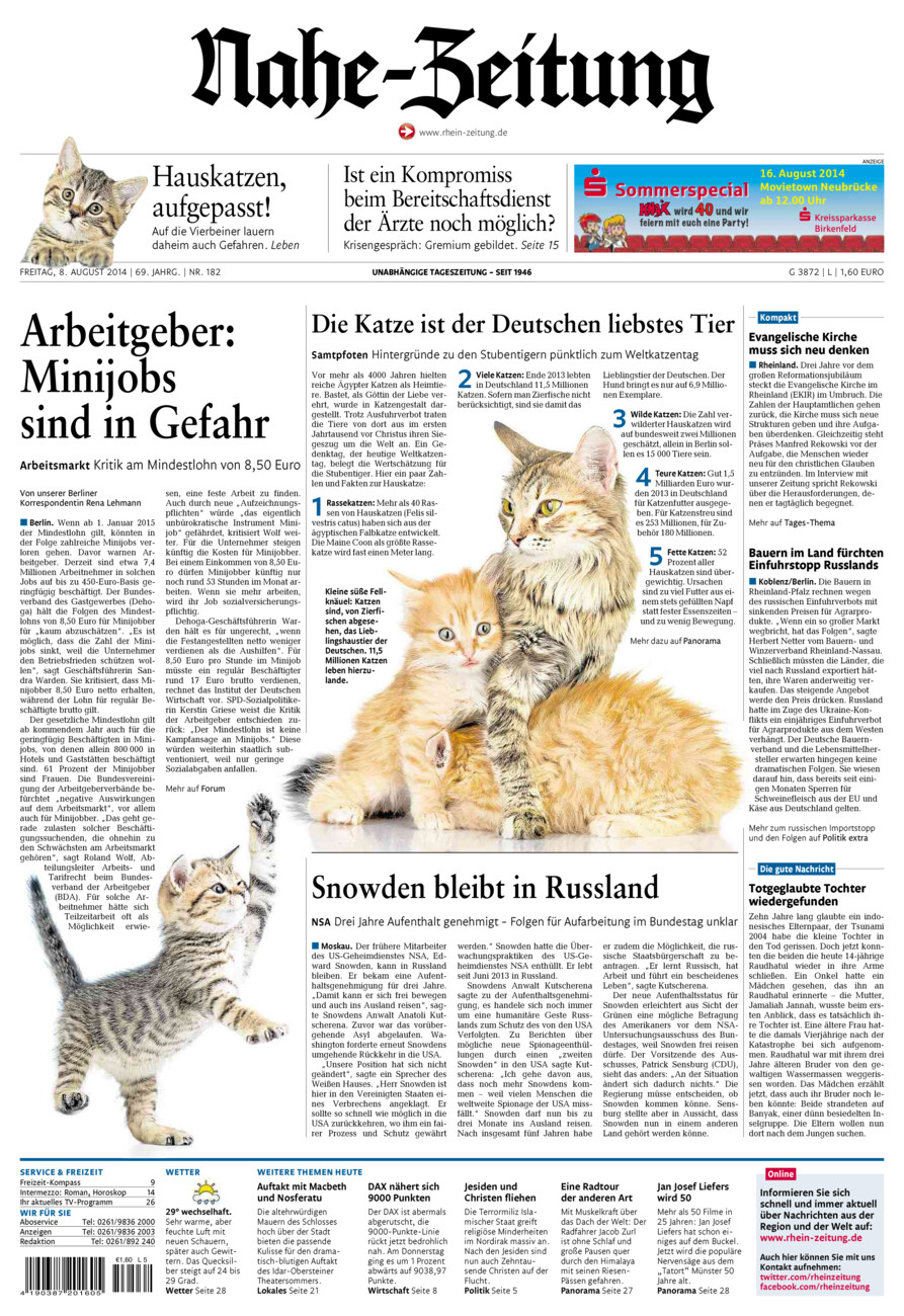 Nahe-Zeitung vom Freitag, 08.08.2014