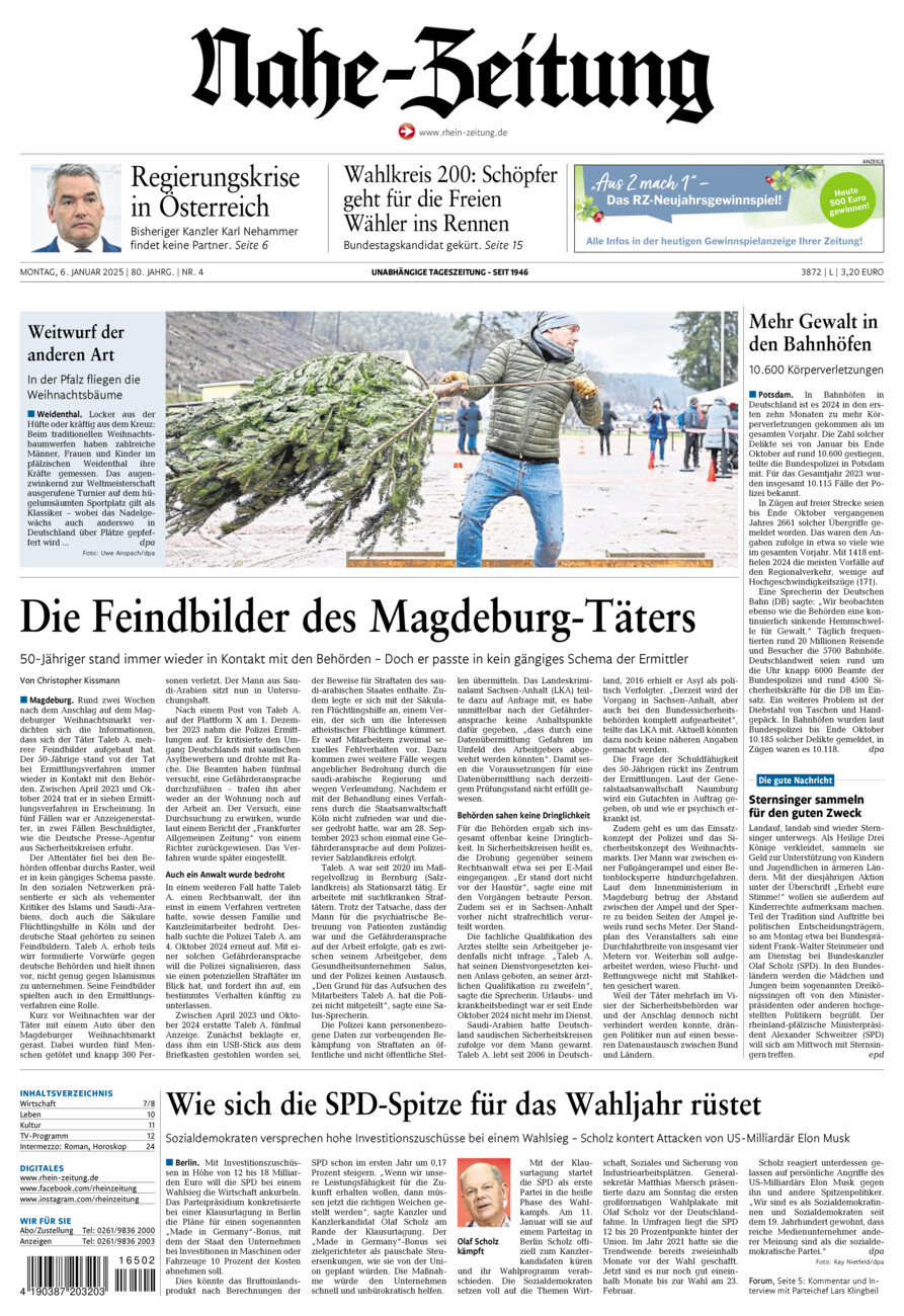 Nahe-Zeitung vom Montag, 06.01.2025