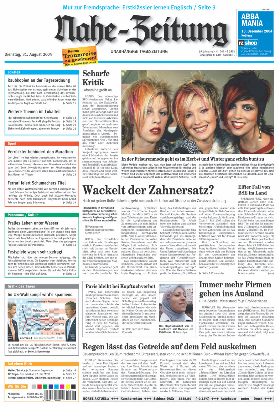 Nahe-Zeitung vom Dienstag, 31.08.2004