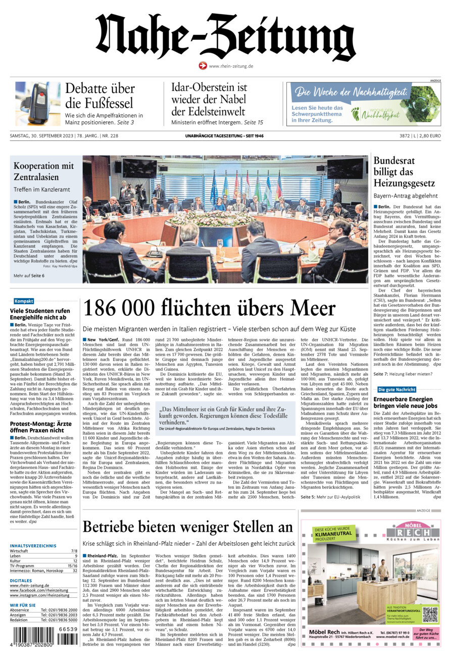 Nahe-Zeitung vom Samstag, 30.09.2023