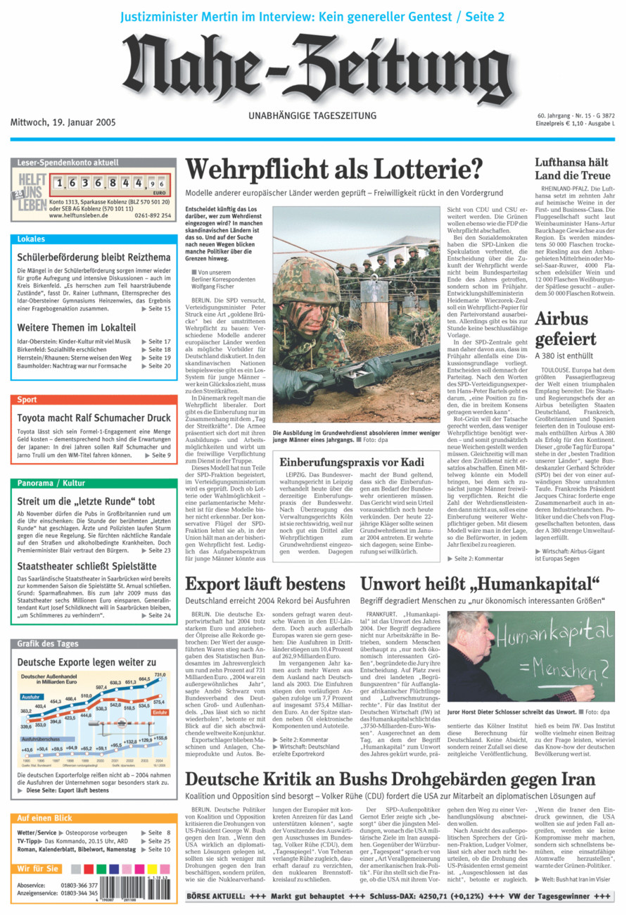 Nahe-Zeitung vom Mittwoch, 19.01.2005