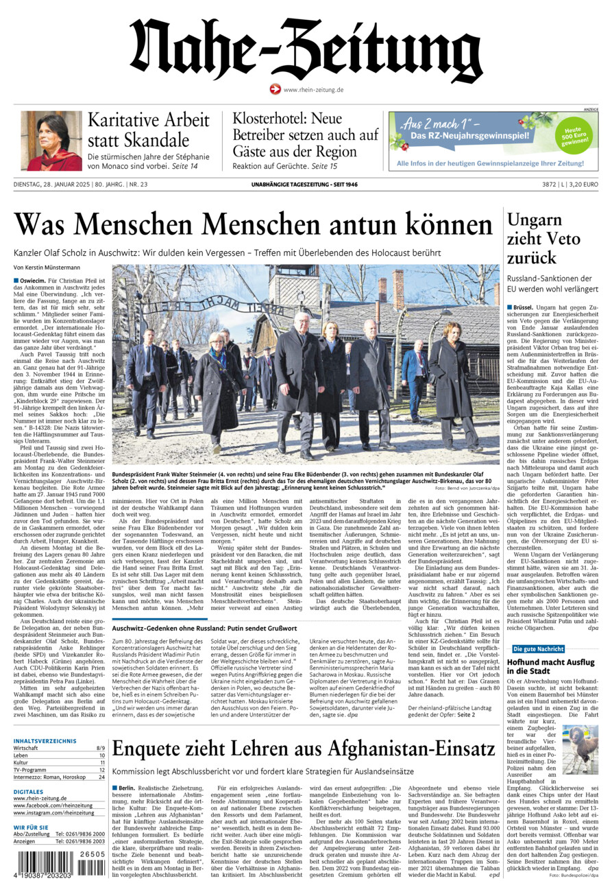 Nahe-Zeitung vom Dienstag, 28.01.2025