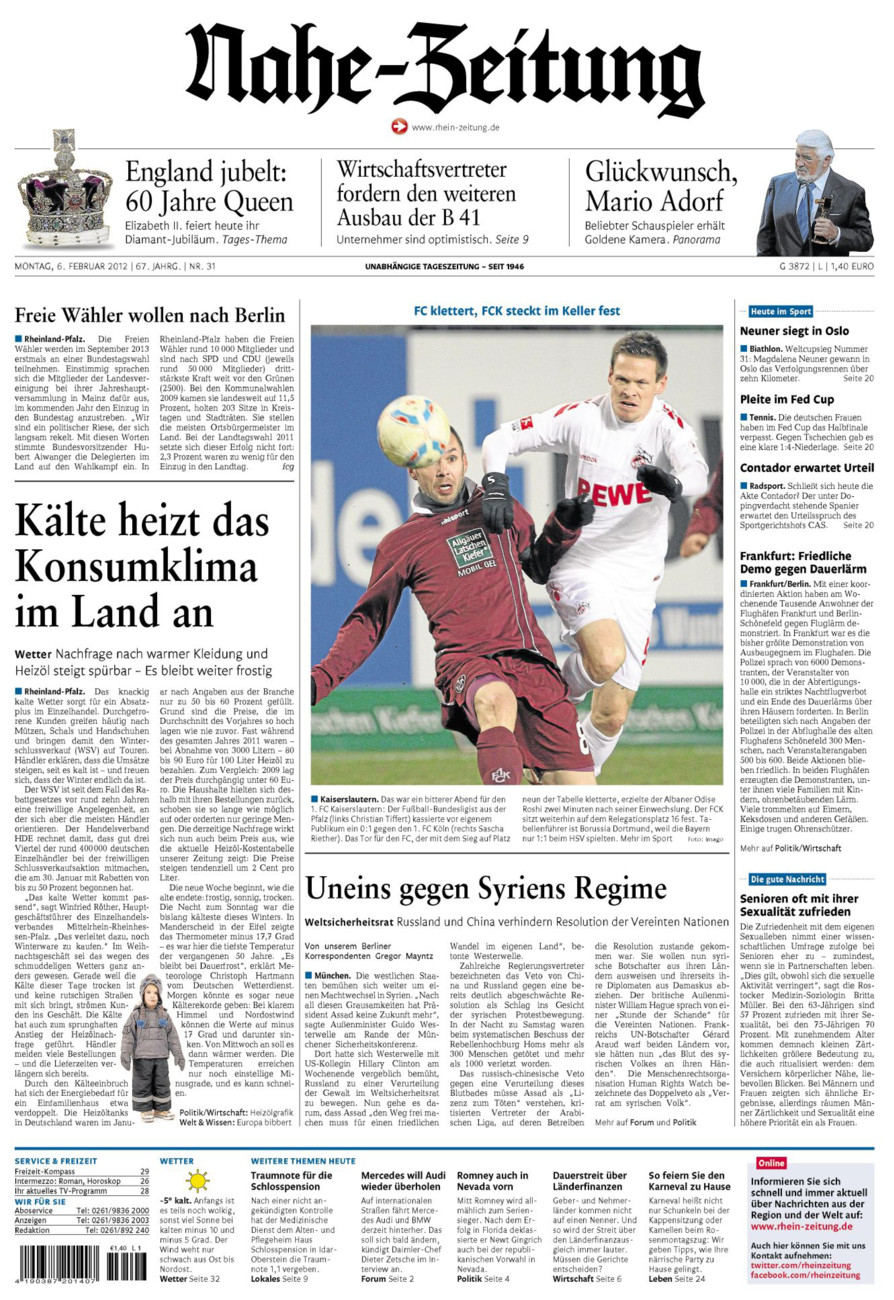 Nahe-Zeitung vom Montag, 06.02.2012