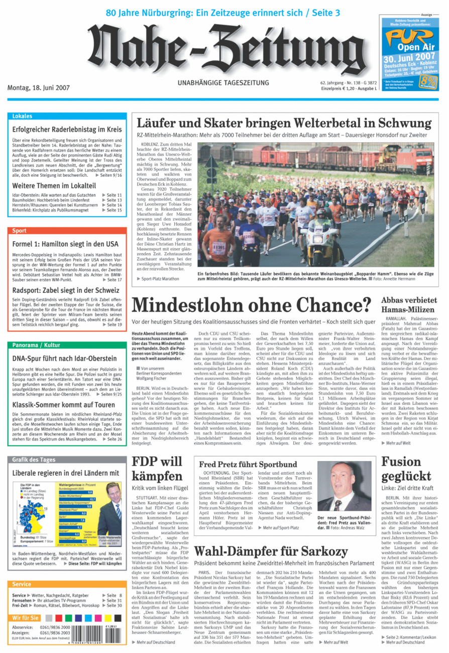 Nahe-Zeitung vom Montag, 18.06.2007