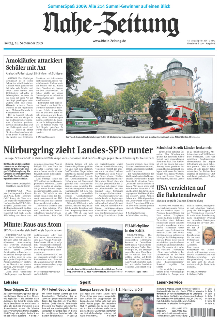 Nahe-Zeitung vom Freitag, 18.09.2009