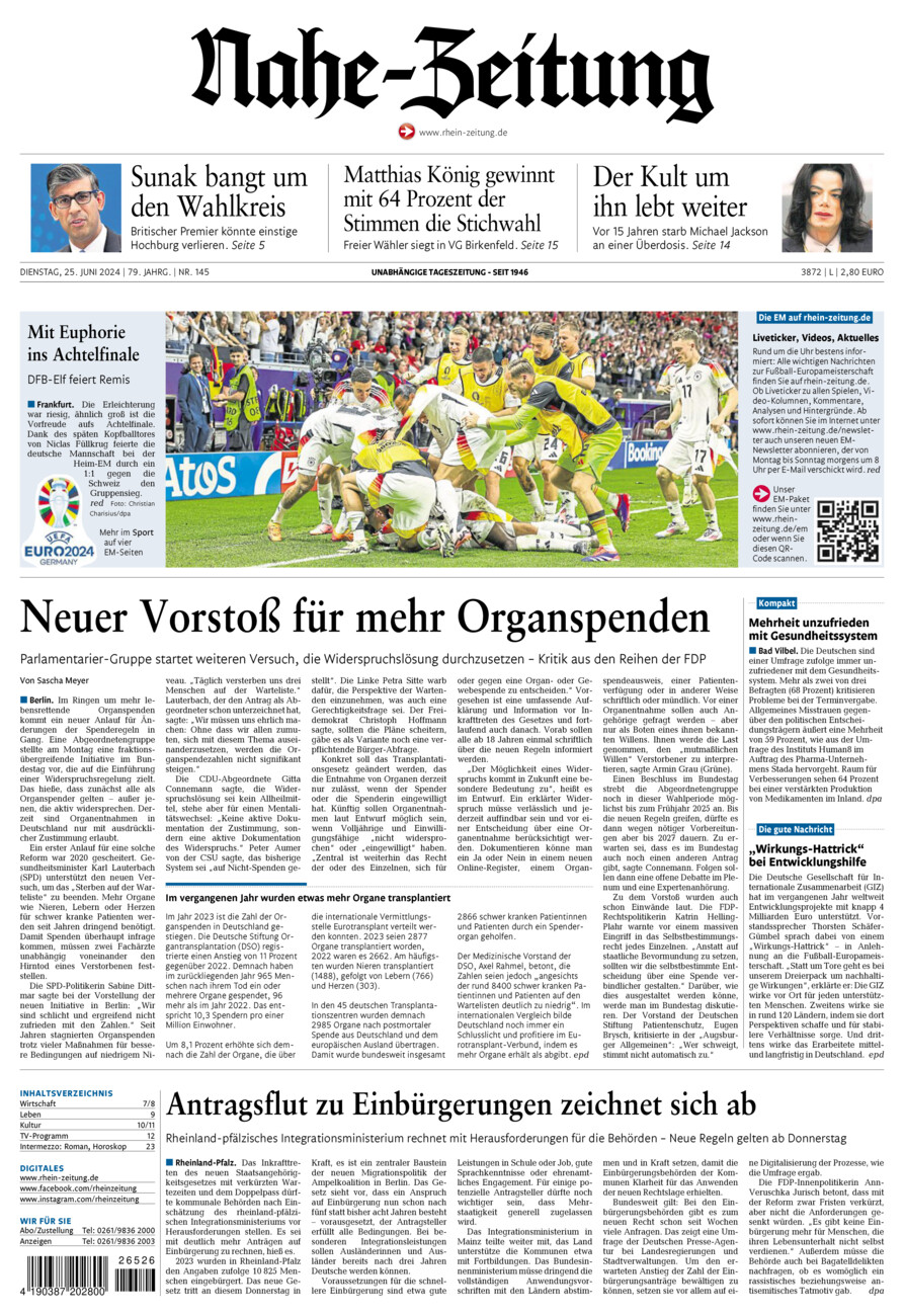 Nahe-Zeitung vom Dienstag, 25.06.2024