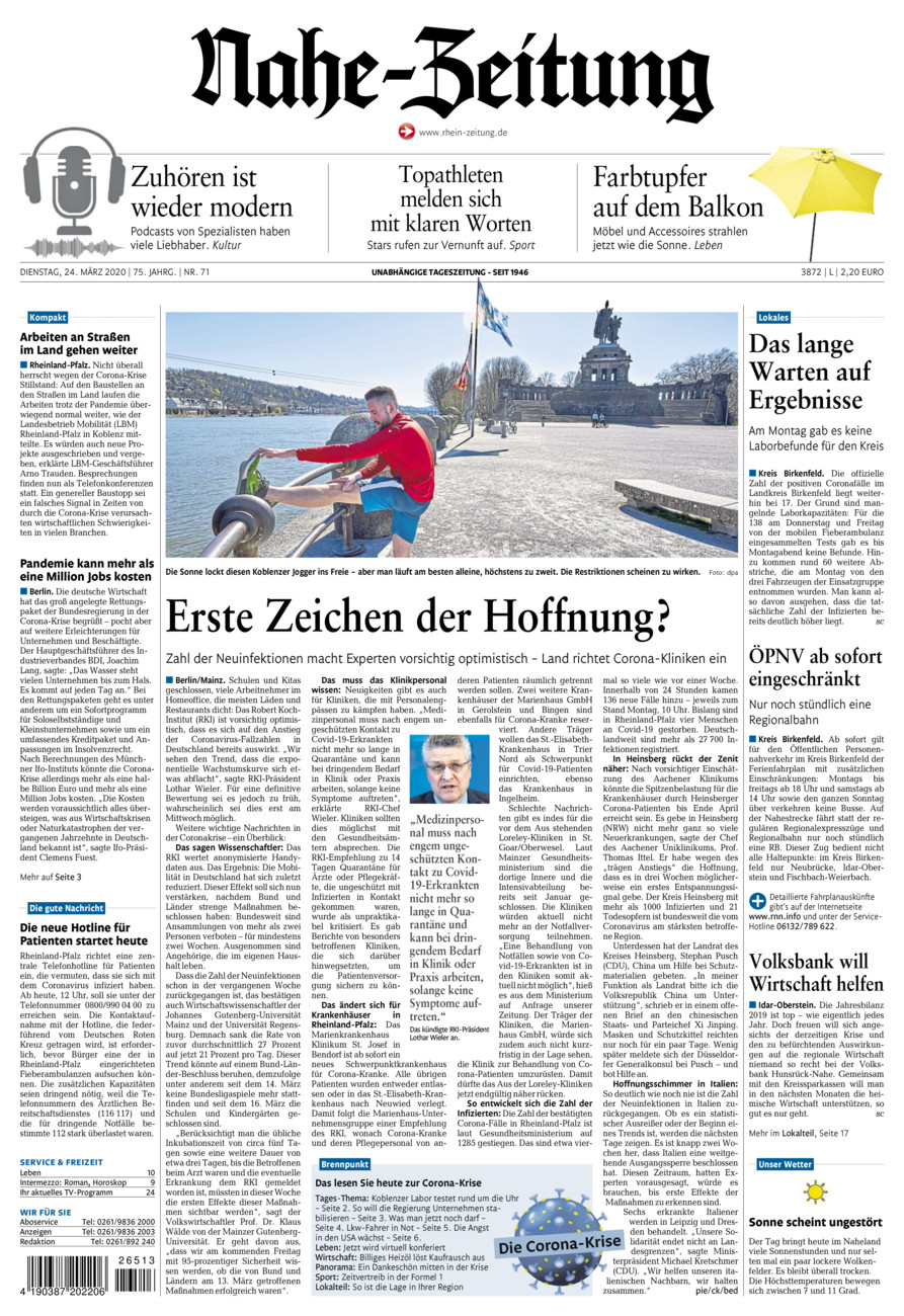 Nahe-Zeitung vom Dienstag, 24.03.2020