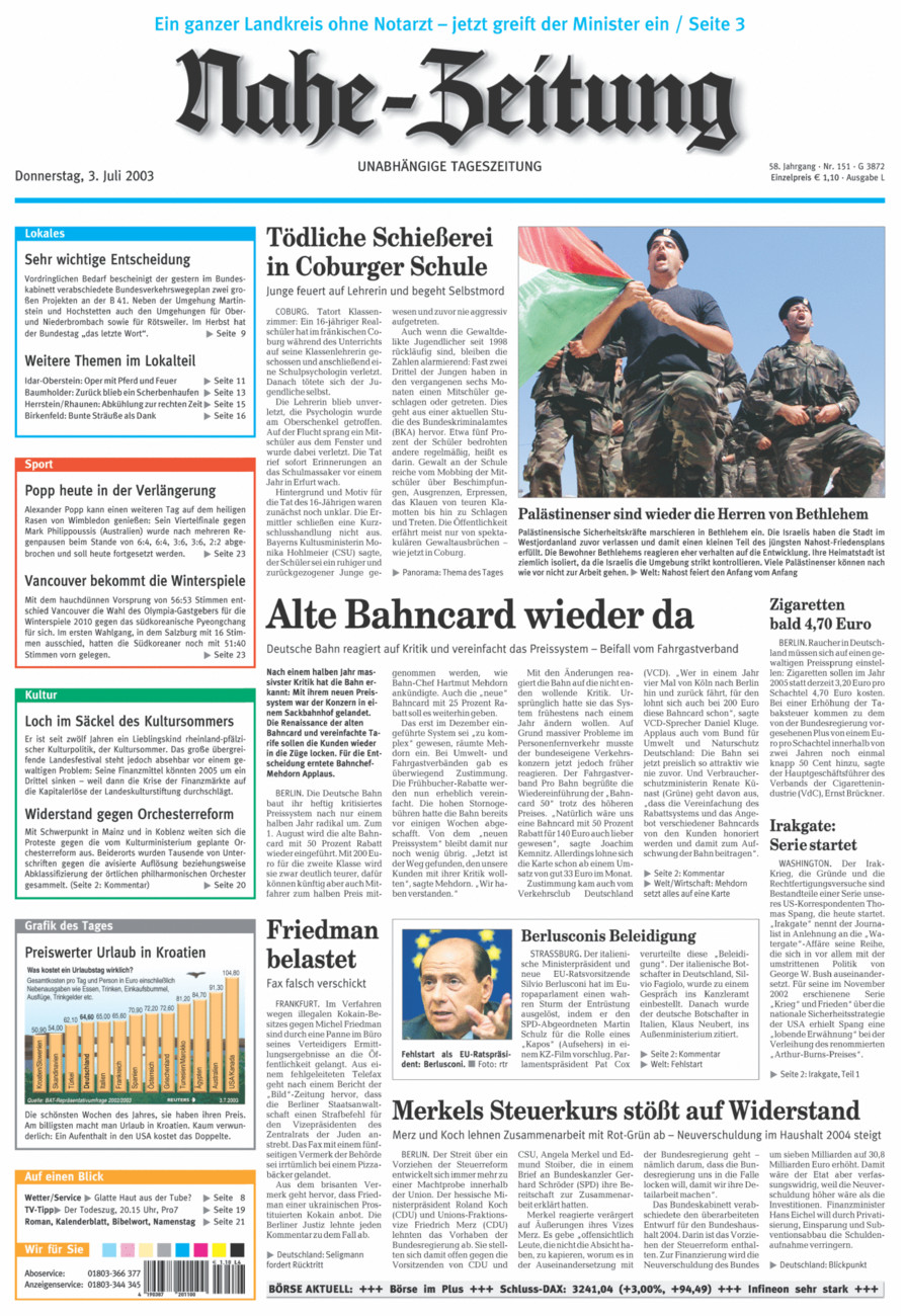 Nahe-Zeitung vom Donnerstag, 03.07.2003