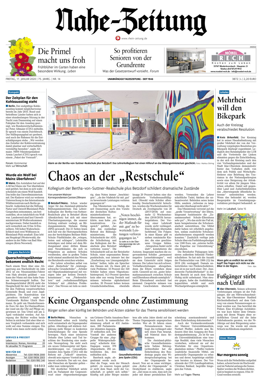 Nahe-Zeitung vom Freitag, 17.01.2020