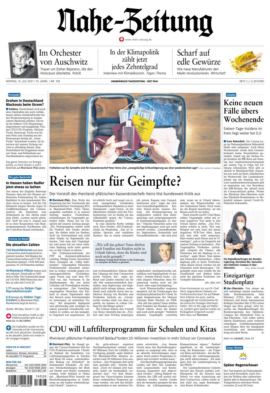 Nahe-Zeitung vom Montag, 12.07.2021
