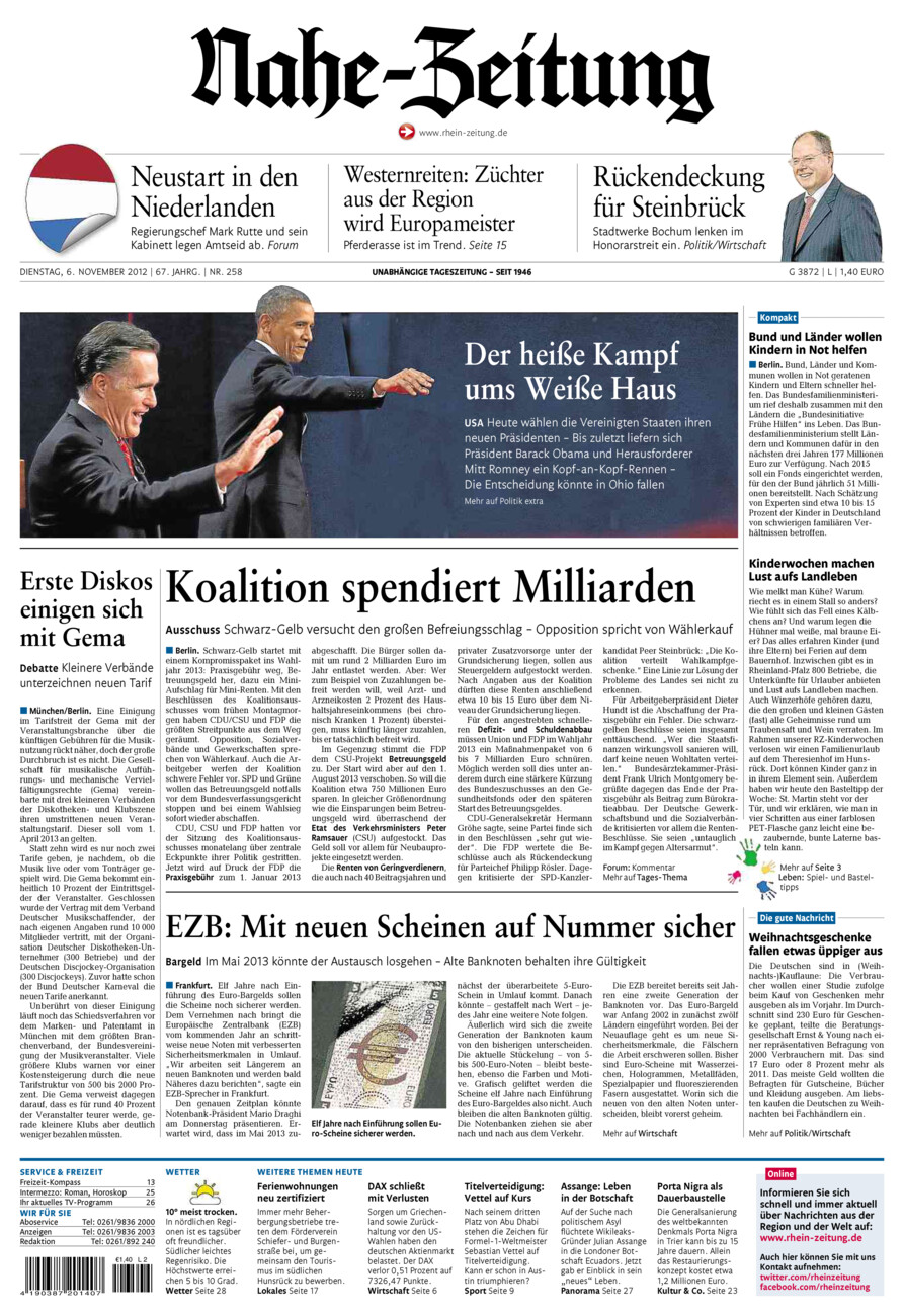 Nahe-Zeitung vom Dienstag, 06.11.2012