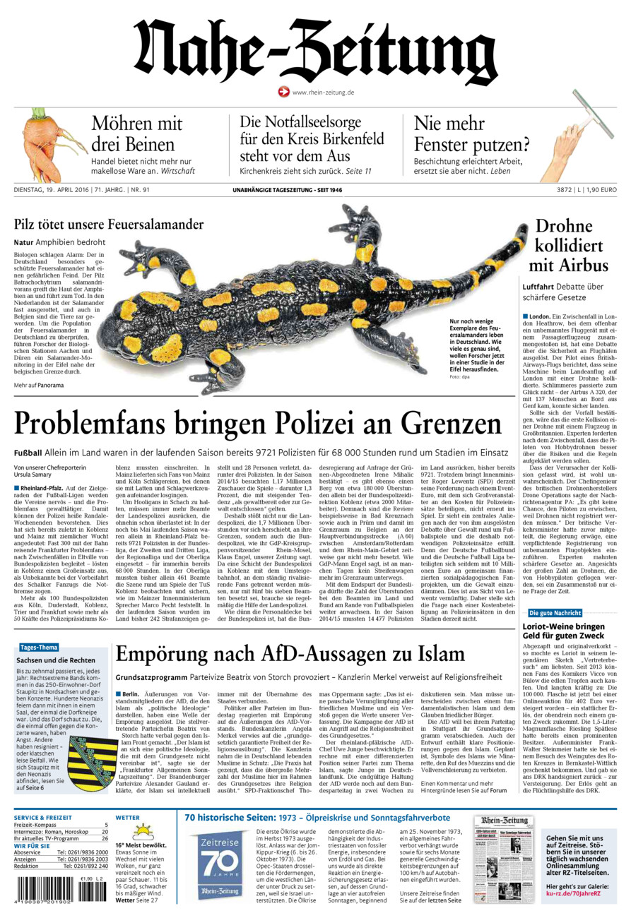 Nahe-Zeitung vom Dienstag, 19.04.2016