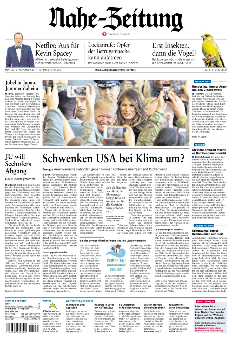 Nahe-Zeitung vom Montag, 06.11.2017
