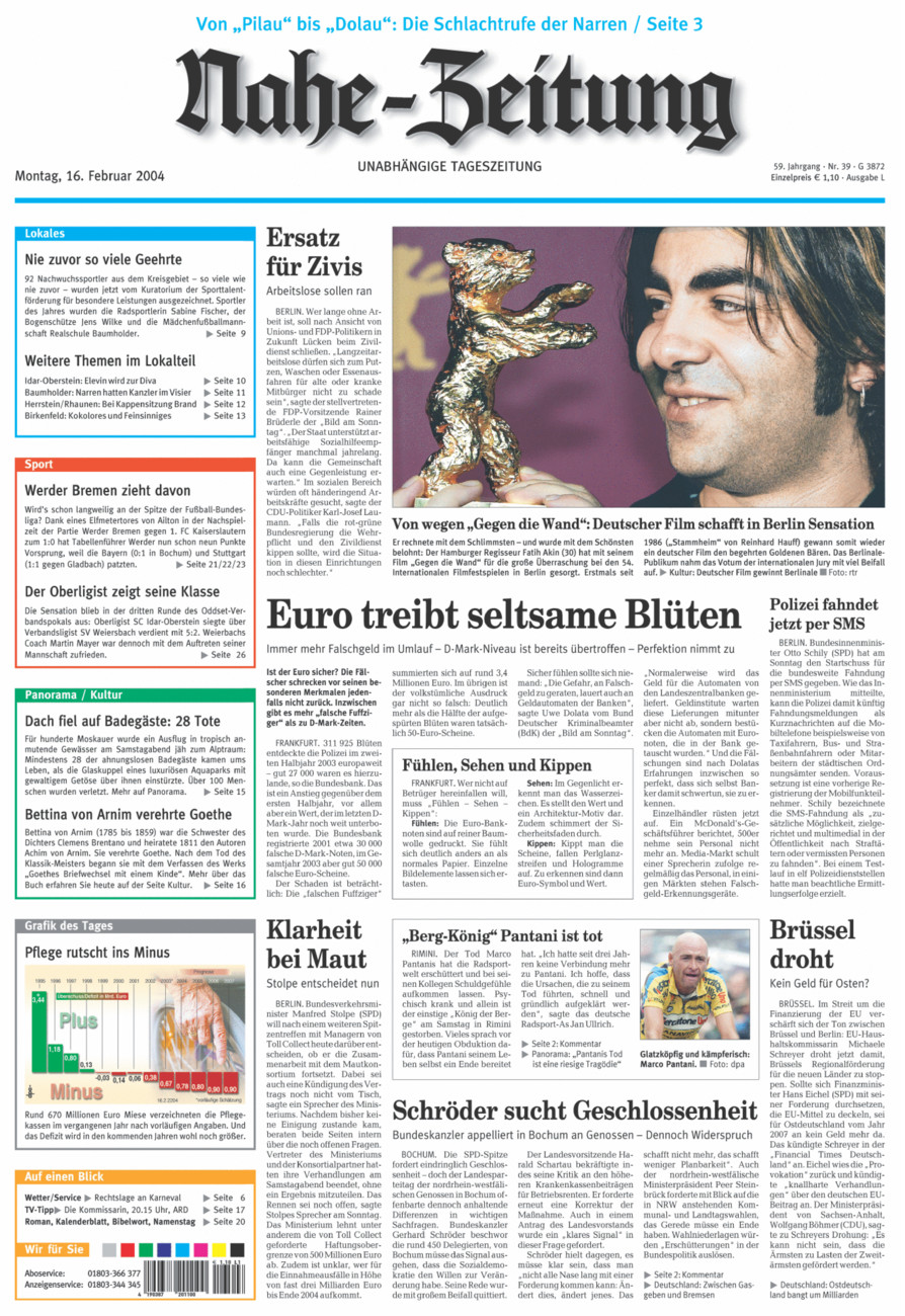 Nahe-Zeitung vom Montag, 16.02.2004