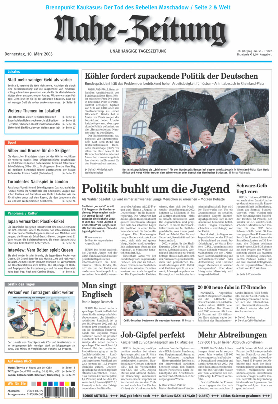 Nahe-Zeitung vom Donnerstag, 10.03.2005