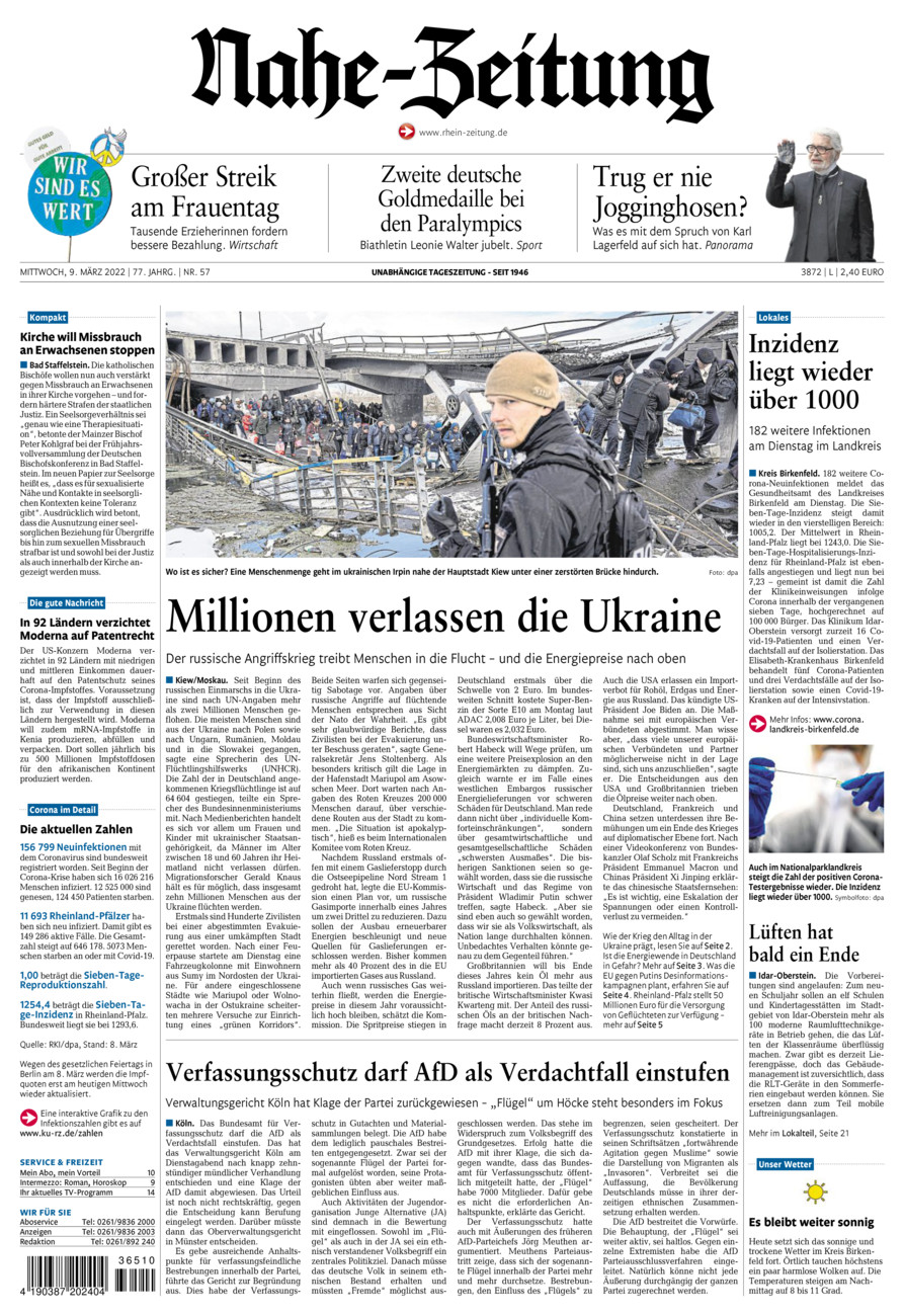 Nahe-Zeitung vom Mittwoch, 09.03.2022