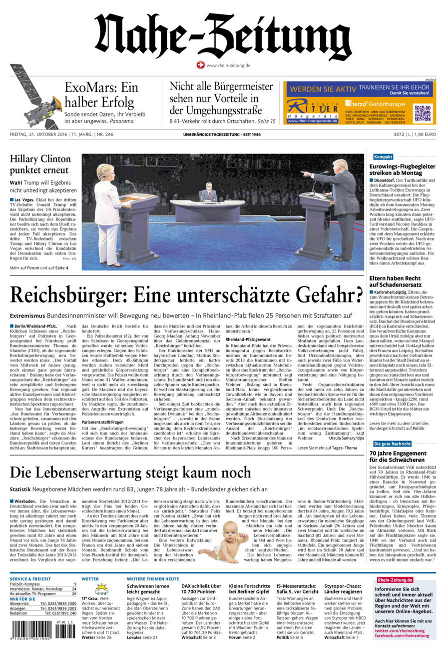 Nahe-Zeitung vom Freitag, 21.10.2016