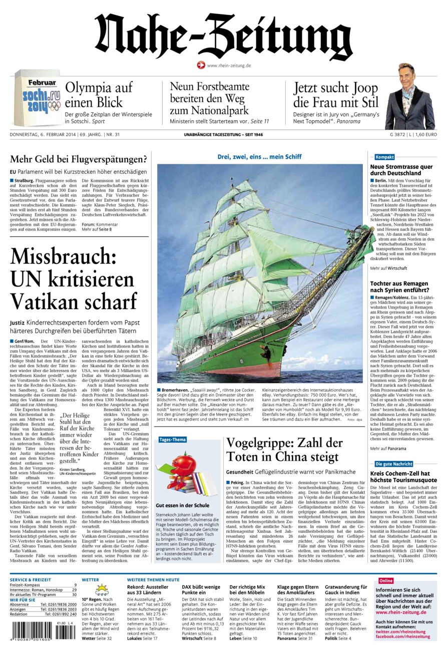 Nahe-Zeitung vom Donnerstag, 06.02.2014