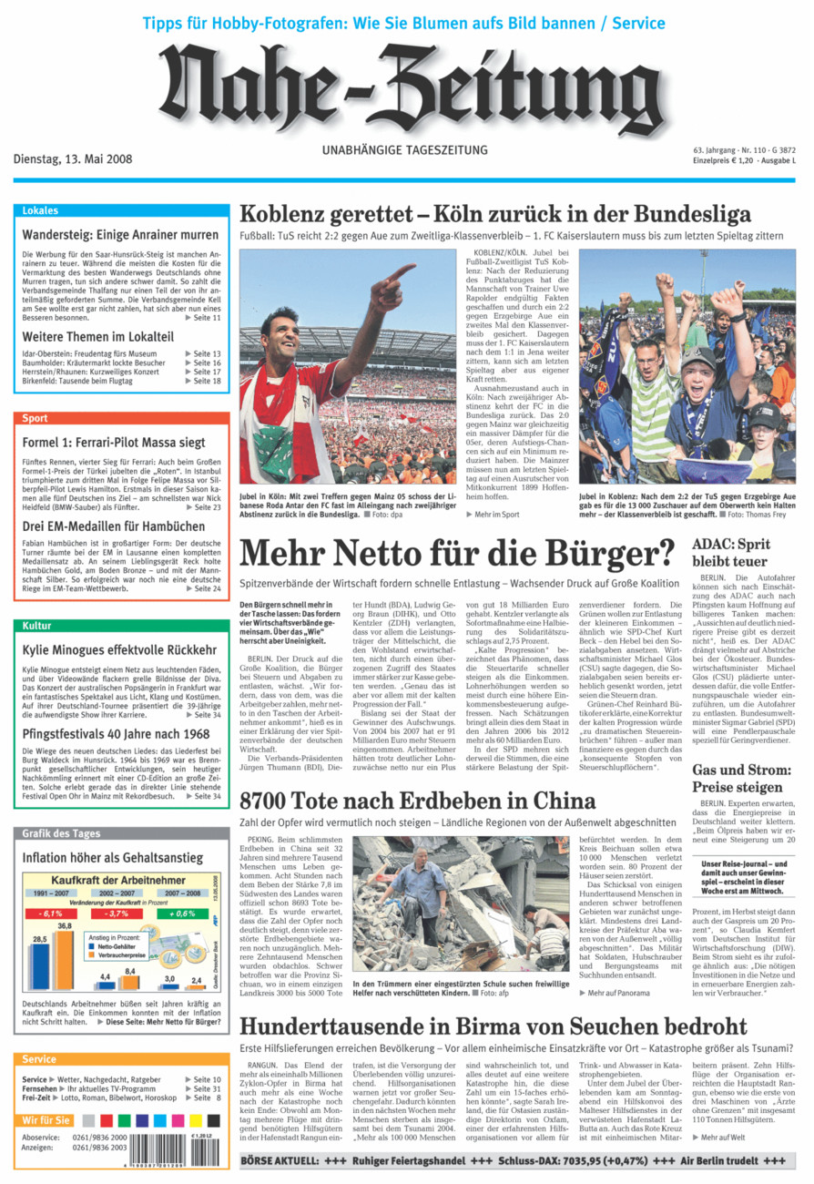 Nahe-Zeitung vom Dienstag, 13.05.2008