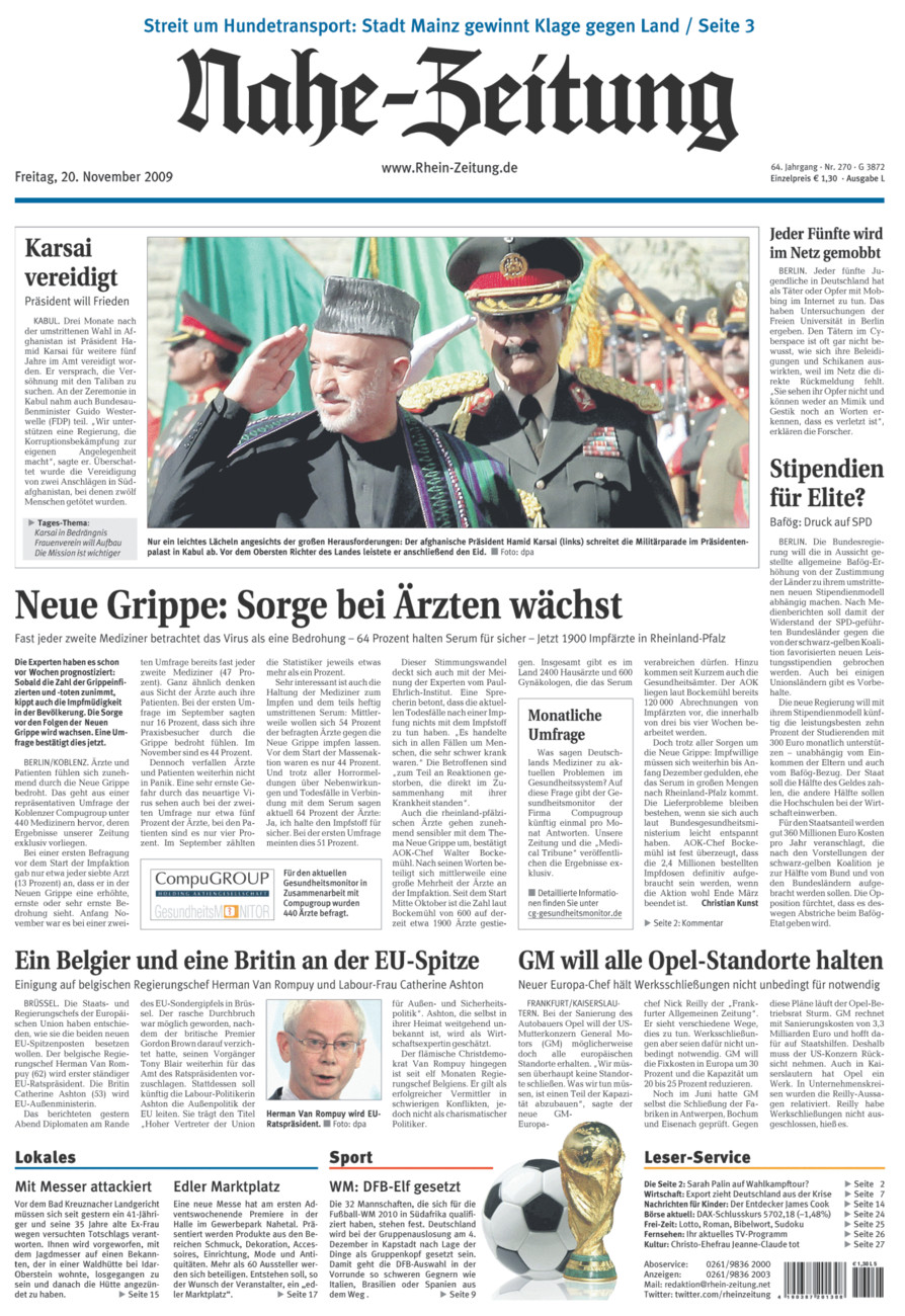 Nahe-Zeitung vom Freitag, 20.11.2009