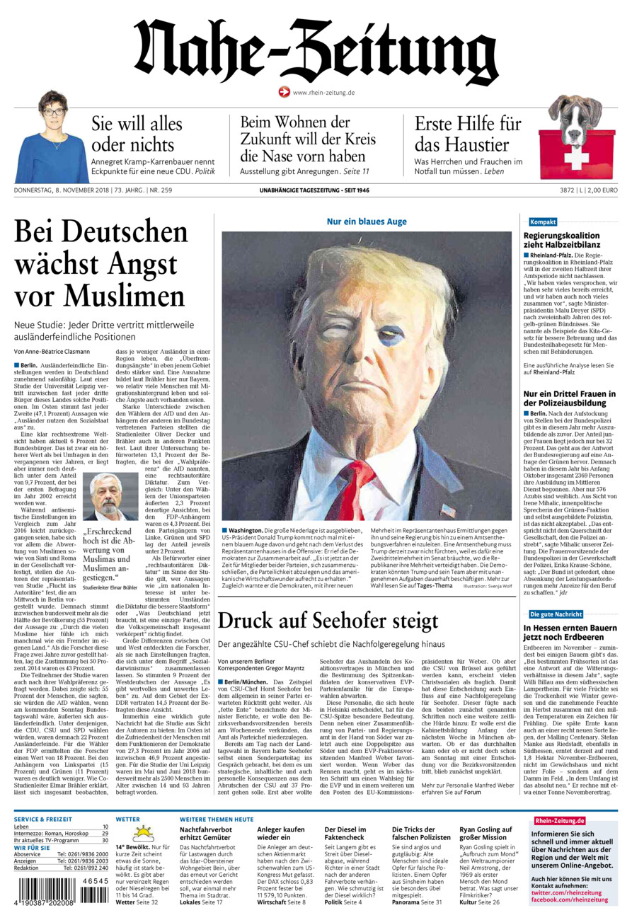 Nahe-Zeitung vom Donnerstag, 08.11.2018