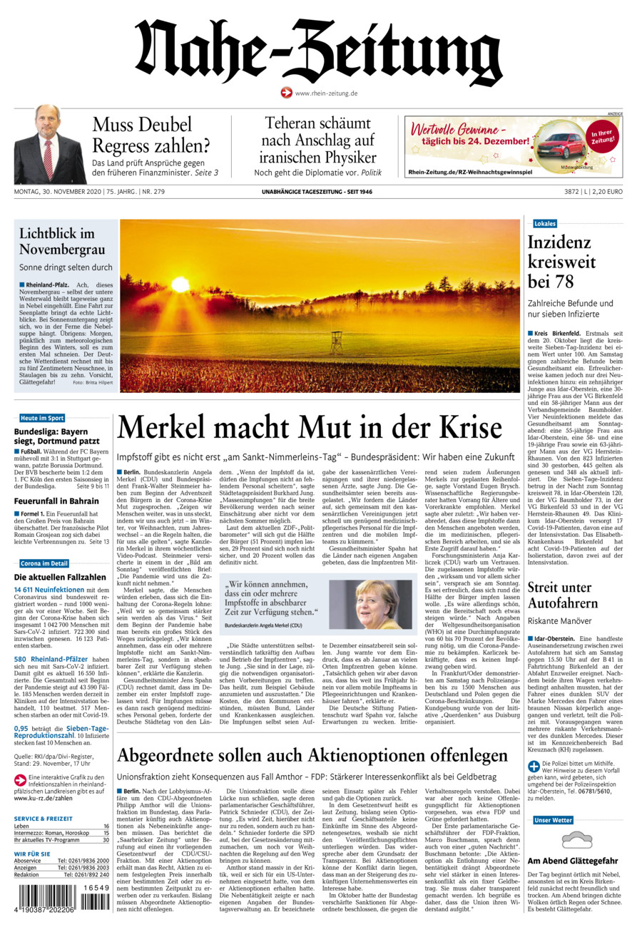 Nahe-Zeitung vom Montag, 30.11.2020