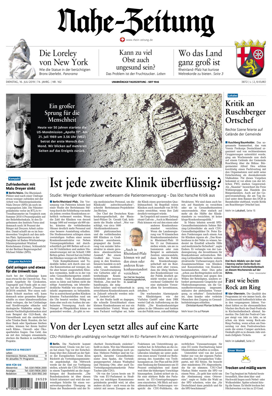 Nahe-Zeitung vom Dienstag, 16.07.2019