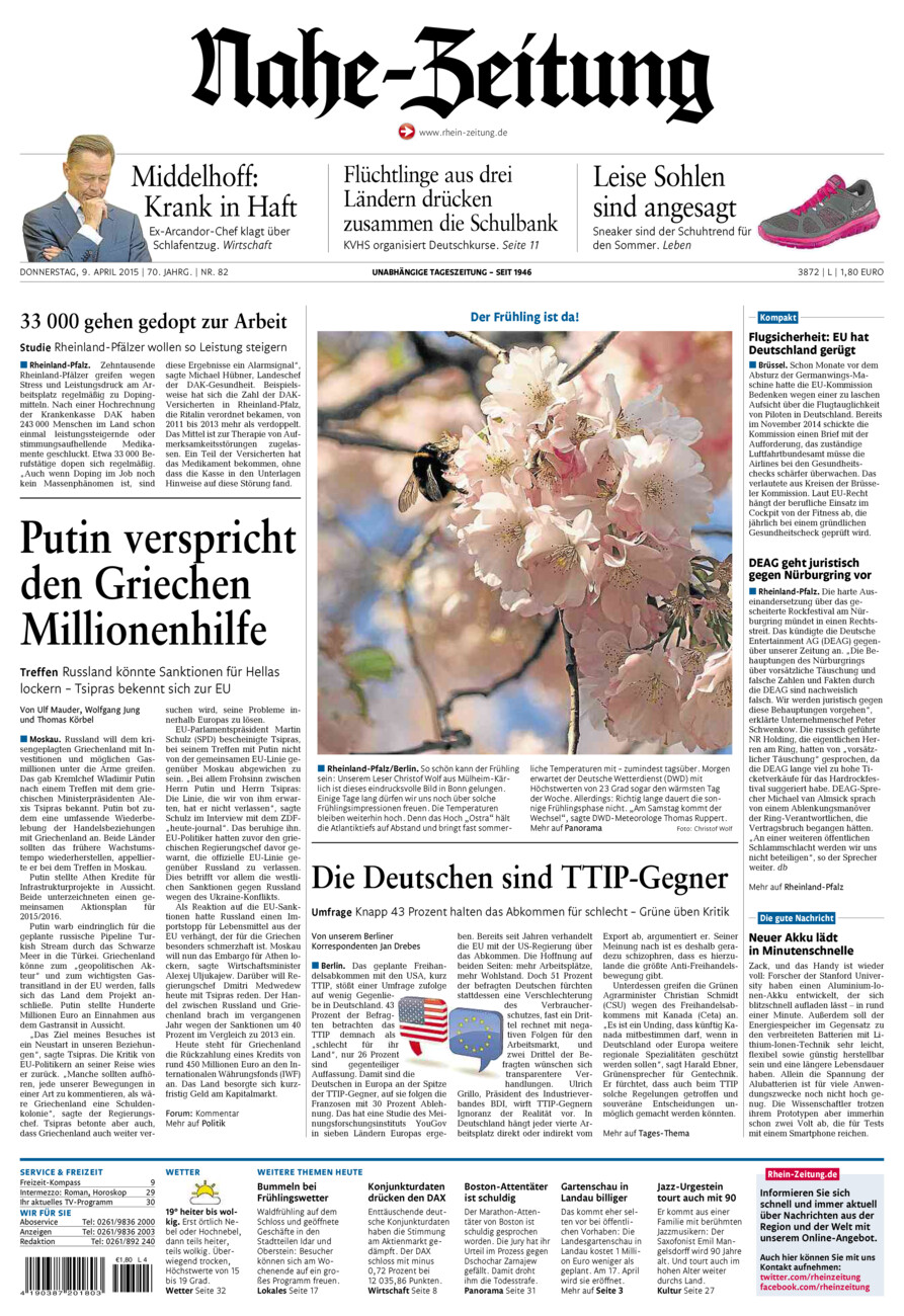 Nahe-Zeitung vom Donnerstag, 09.04.2015