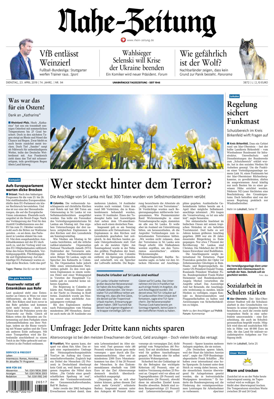 Nahe-Zeitung vom Dienstag, 23.04.2019