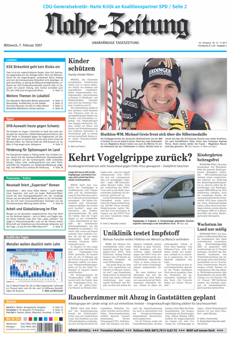 Nahe-Zeitung vom Mittwoch, 07.02.2007