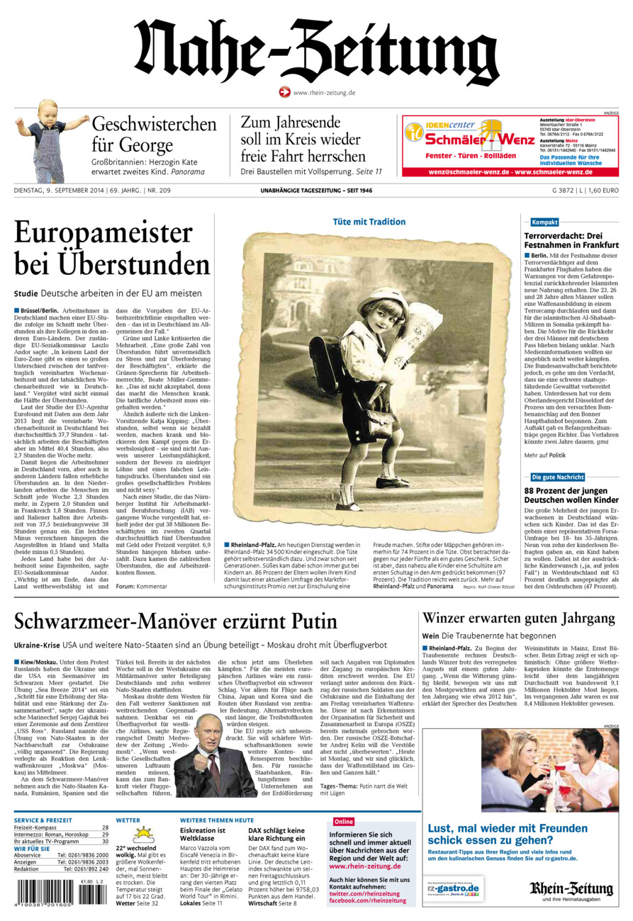 Nahe-Zeitung vom Dienstag, 09.09.2014
