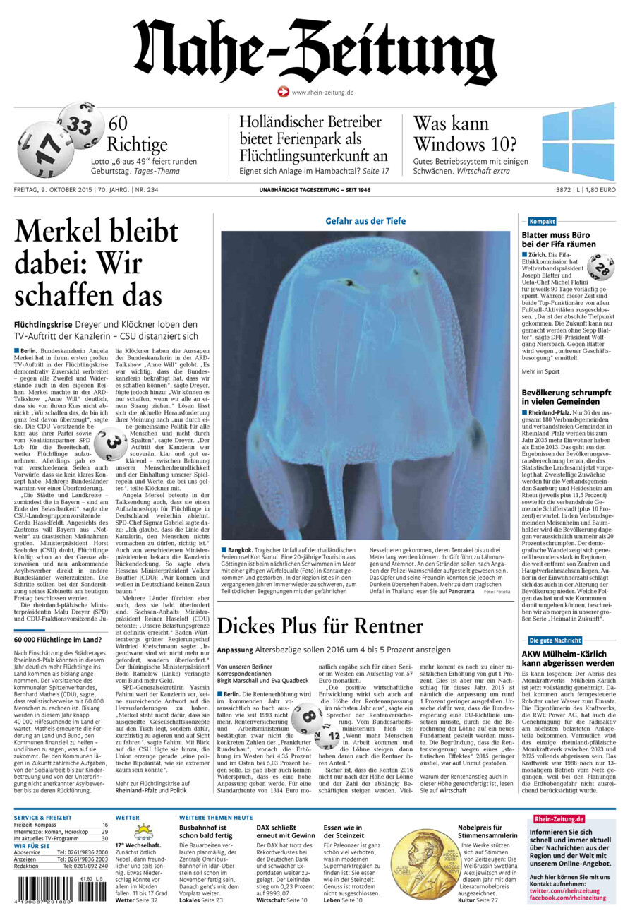 Nahe-Zeitung vom Freitag, 09.10.2015