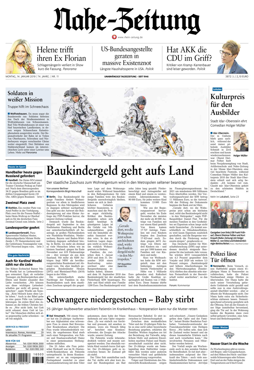 Nahe-Zeitung vom Montag, 14.01.2019