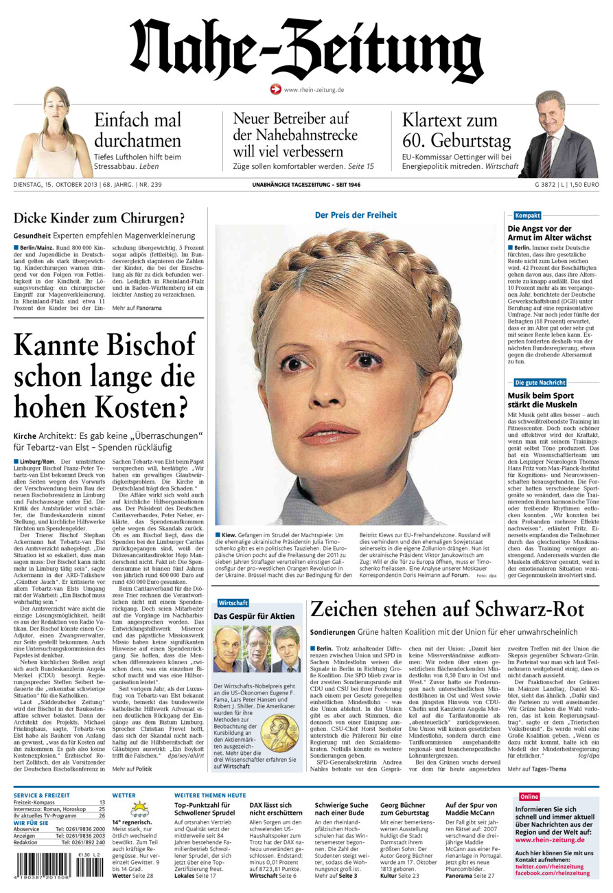 Nahe-Zeitung vom Dienstag, 15.10.2013